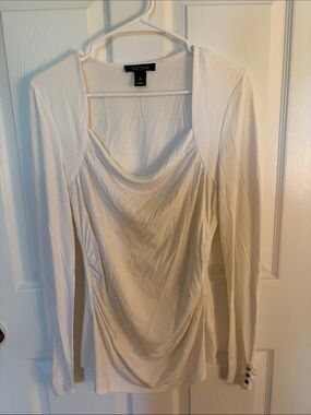 White House Black Market White Draped Long-Sleeve Top
